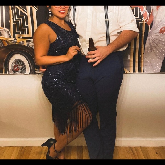 Lulu’s Navy Blue Sequin Flapper Dress - Picture 3 of 9